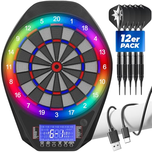 Elektronische Dartscheibe I 2025 Neue Aufrüstung Dartboard mit LED Beleuchteten Ziffern für...