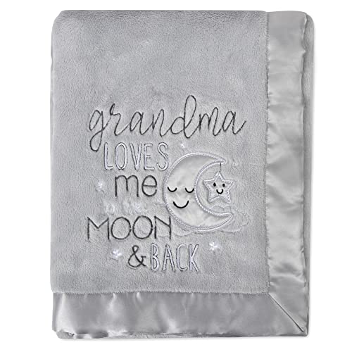 Image of 30x40 Fleece Baby Nursery Blanket with Satin Trim for Boys, Girls, and Unknown Gender Baby (Grandma's Love Moon)