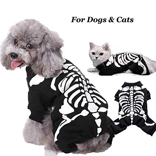 Halloween Costume For Pet Dogs Cats Spider/Skeleton Pet Costumes For Small Medium Large Dogs Party Costume Clothes Pet Jumpsuit Shirt Cosplay Dress Up Puppy Apparel (Large, Black Skull Skeleton) #TOP1