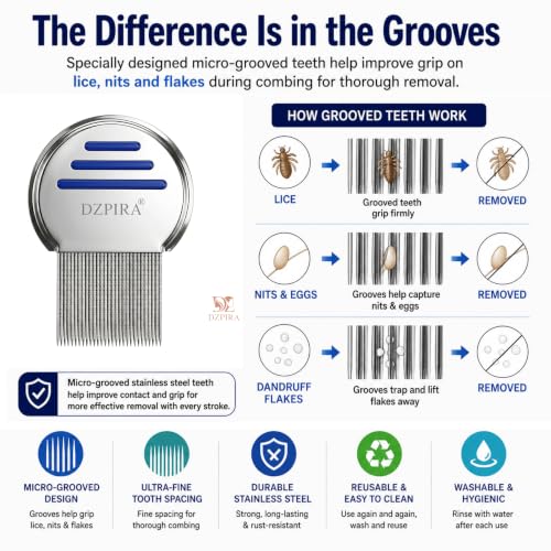 Image of Pack of 2 Premium Stainless Steel Lice & Nit Removal Combs for Kids & Adults, Professional Fine Teeth, Removes Lice, Nits & Eggs, Reusable, Safe for All Hair Types