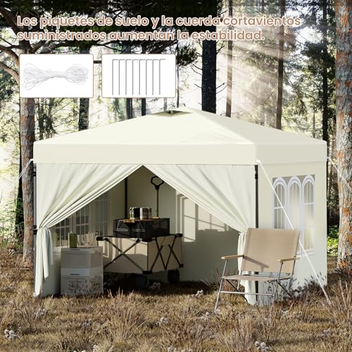 Laneetal Cenador 3x3m, Carpa Plegable para Exterior, Cenador con Paredes Laterales, Gazebo, Pabellón de Jardín para Camping, Pérgola Tienda de Fiestas, Carpa Impermeable, Color Beige - imagen 5