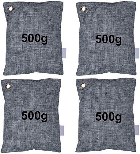YETOR Bamboo Charcoal Air Purifying Bag,Natural Air Freshener Bags,Removal Odor Absorbing,Breathe Green Charcoal Bags for Home Kitchen, Closet, Car,Bathroom, Basement (4 Pack 500g Each)