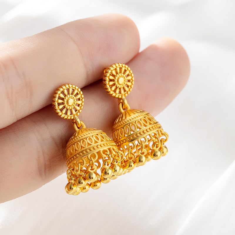 Gold Indian Jhumki Bell Vintage Statement Stud Earrings for Women Retro Ethnic Bohemian Hollow Jhumka Round Bells Tassel Dangle Drop Earring Bollywood Traditional Boho Gypsy Studs Jewelry Gift4