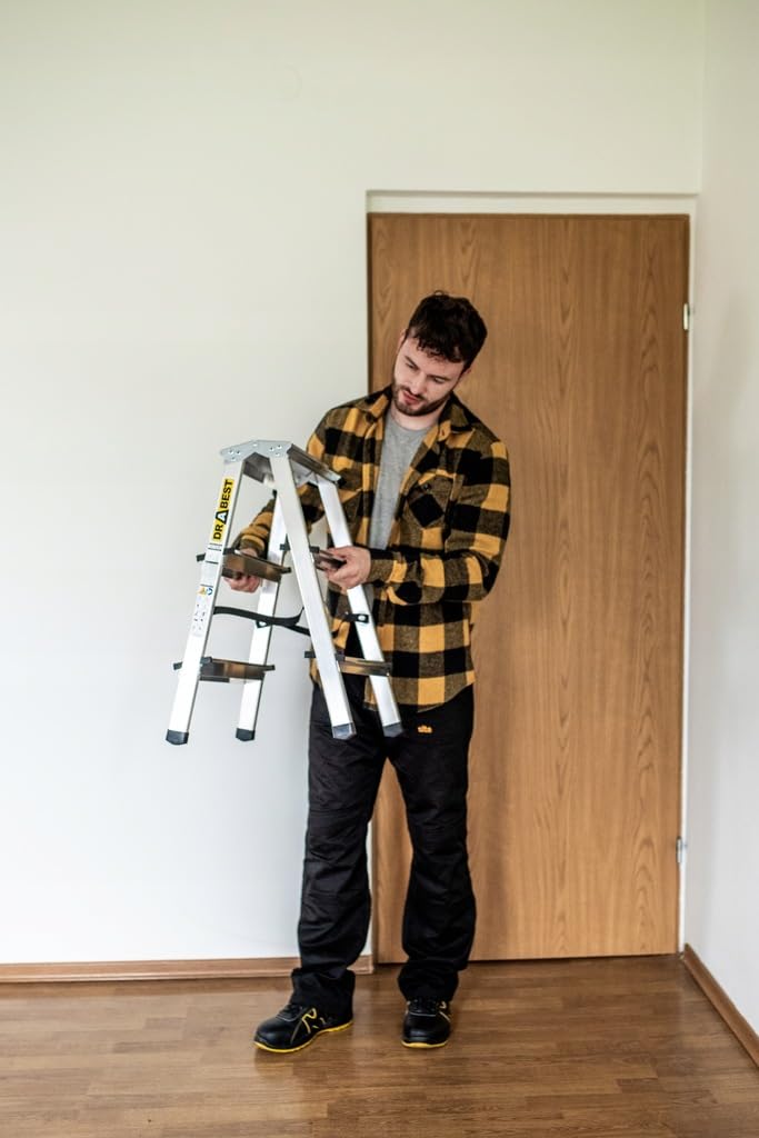 Drabest Scala a 3 Gradini in Alluminio Bifacciale per Uso Domestico - Portata 125kg - Pioli Con Piattaforma da Lavoro - Multiuso - 41x63x16cm
