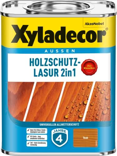 Xyladecor Holzschutz-Lasur 2in1, Universeller Allwetter-Schutz – Der Klassiker, Teak, 750 ml