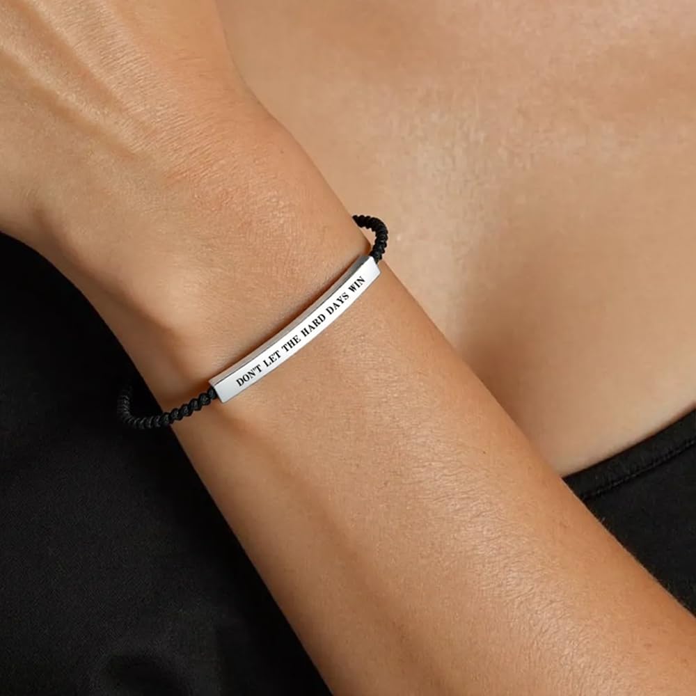 Dont Let The Hard Days Win Motivational Tube Bracelet, Handmade Adjustable Braided Stainless Steel Bracelet with Inspirational Gift Card Meaningful Jewelry Gift for Women Men - Image 2