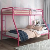 DHP Dusty Metal Bunk Bed with Secured Ladders, Twin/Full, Pink