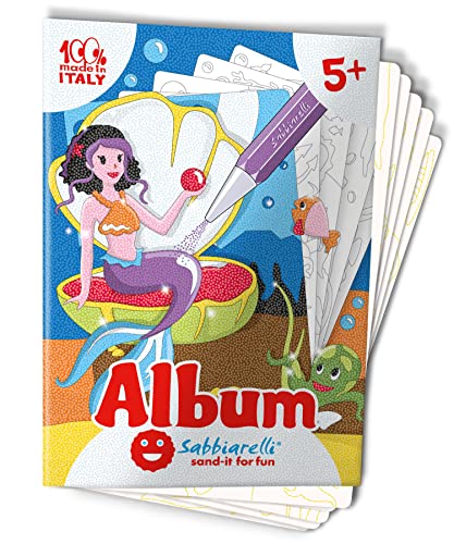Sabbiarelli Sand-it For Fun - Album Les Sirènes : 5 Feuilles Adhésives A5 pour Sand Art avec 5 Dessins à Colorier avec du Sable Coloré (NON INCLUS) -...