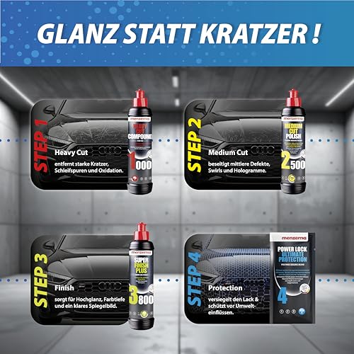 Menzerna Auto Polituren Set: Heavy Cut Compound 1000 + Medium Cut Polish 2500 + Super Finish Plus...
