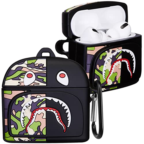 WowChic for AirPods Pro 2019/Pro 2 Case 2022 Soft Silicone Cute 3D Cartoon Fashion Kawaii Cool Fun Funny Unique Shell for Apple Airpod Air pods Cover Cases for Men Girls Women Boys (Black Shark)