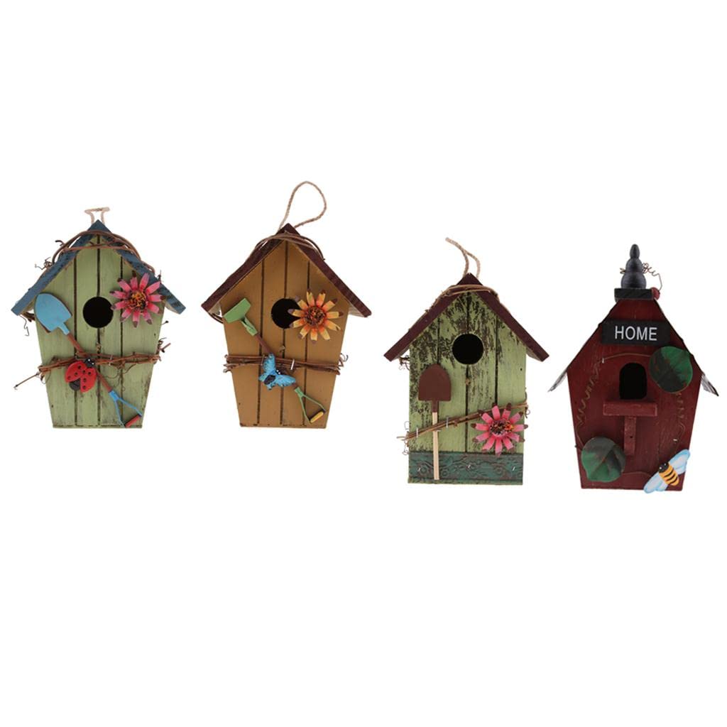 4 Stück Landhäuser Holz Vogelhaus Hängende Vogelhaus Condo Garten Dekor