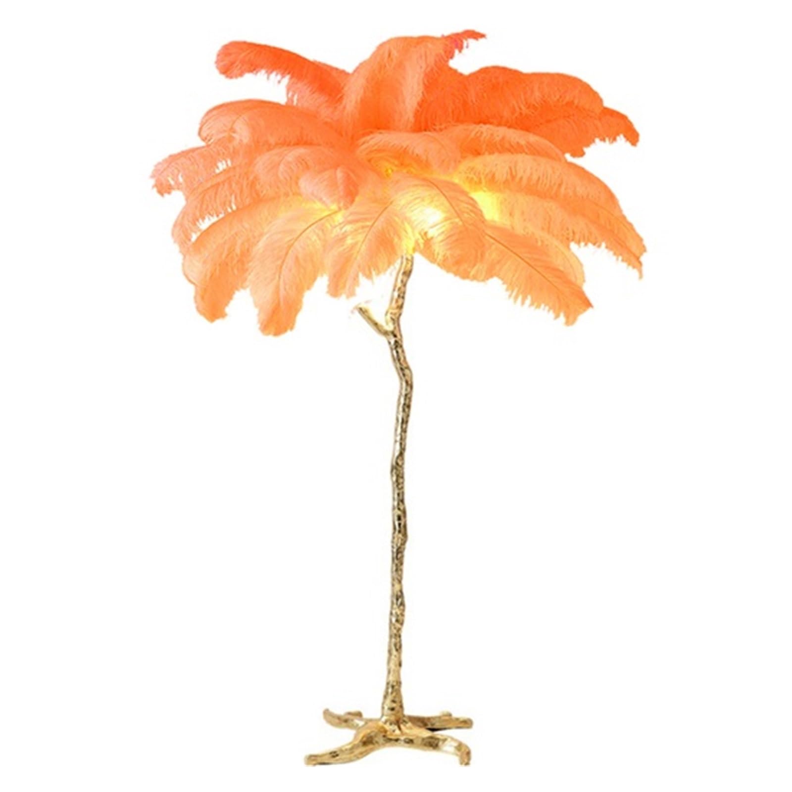 SMTYXS Nordic Home Decor Floor Lamps for Living Room Standing Modern Luxury Ostrich Feather LED Lamp Gold Resin Light Elegant Luxurious(H200cm 35 Feathers,Orange)