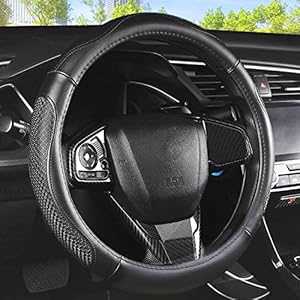 Leather Steering Wheel Cover – Car Steering Wheel Cover 15 inch Universal Fit Microfiber Steering Wheel Cover Anti-Slip, Soft, Breathable, Full Surround Car Wheel Cover