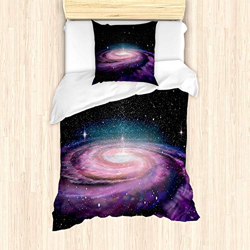 ABAKUHAUS Galaxia Ensemble de Housse de Couette, Galaxy en el Espacio Ultraterrestre, Decorativo Piezas con Funda de Almohada, 135 cm x 200 cm - 80 x 80 cm, Malva Negro