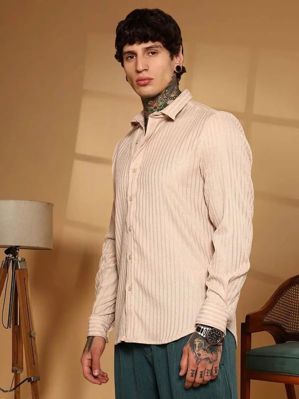 Image of DEELMO Men's Regular Fit Solid Soft Touch Textured Shirt || Casual, Formal and Bussiness Wear || (Available in Plus Size)