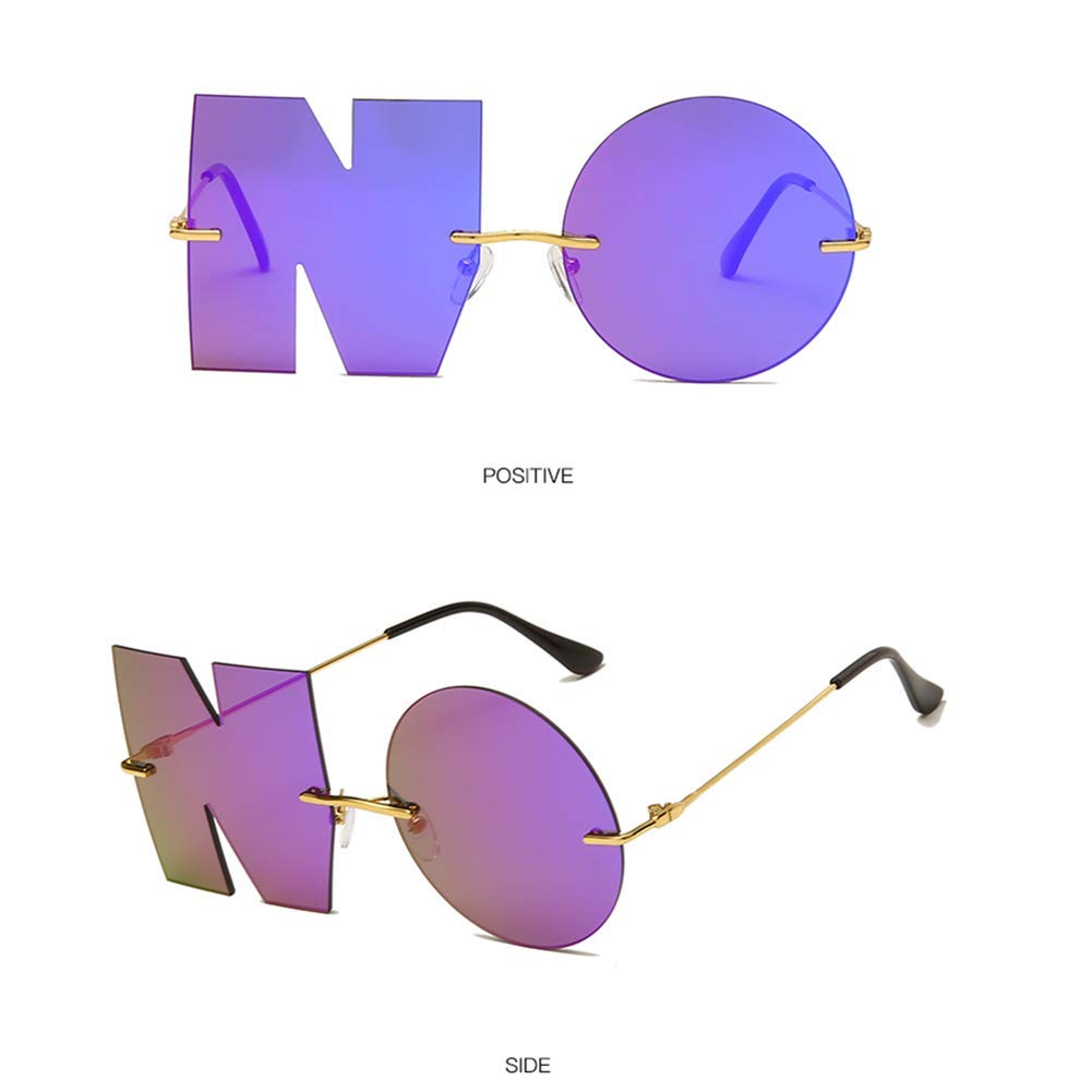 Carta NINGUNA Fiesta Rimless Irregular diseño gafas de sol para hombres/mujeres UV400 Streetwear Eyewears, Morado (Púrpura), Talla única