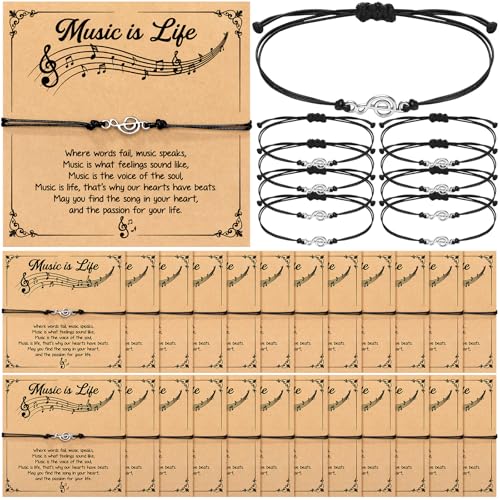 Tondiamo 24 Sets Music Gifts Note Bracelets with Greeting Cards Graduation Music Theme Party Favors for Musical Lovers Charm Bracelets Accessories Stuff Teacher Friends Jewelry Gifts