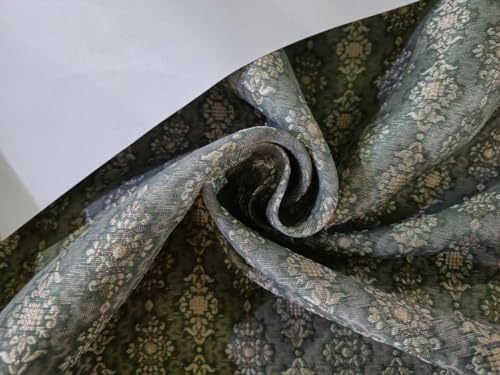 Tissu brocart vert poussiéreux et or métallique jacquard BRO892