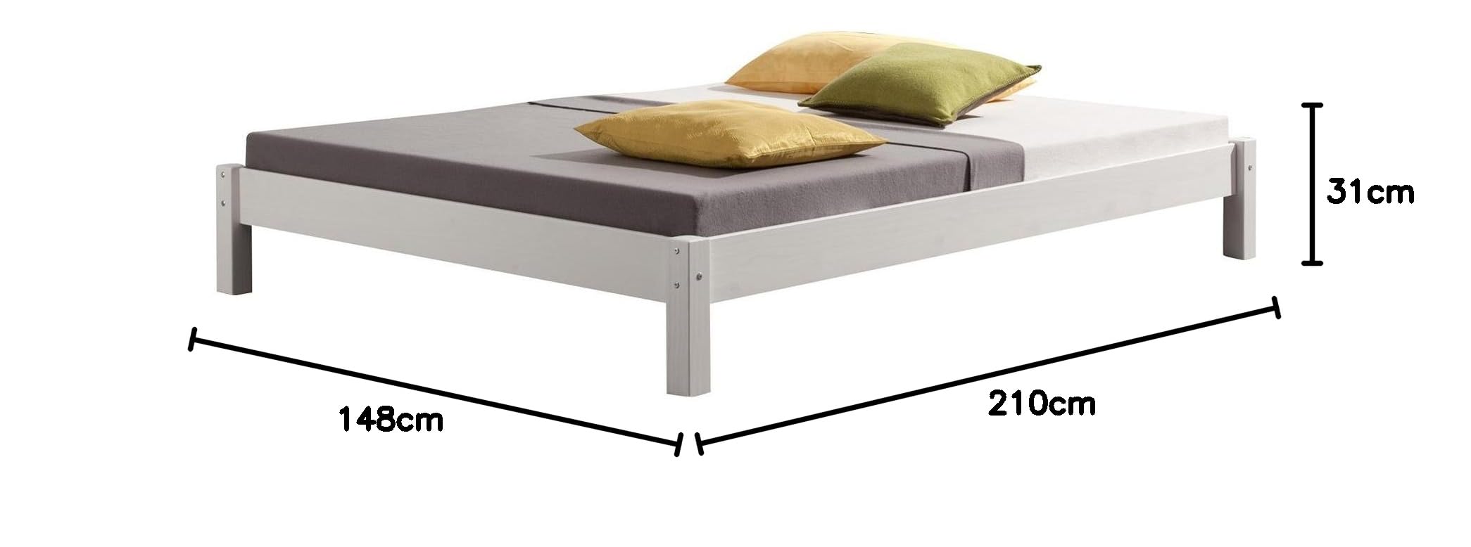 IDIMEX Futonbett Taifun aus massiver Kiefer in weiß, schönes Bett in 140 x 200 cm, praktisches Bettgestell mit Holzfüße