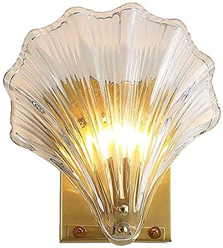 OOMRNV Lámpara De Pared con Acabado En Latón Antiguo, Lámpara De Metal con Vidrio Estriado Creativo con Forma De Concha Transparente para Dormitorio,