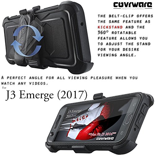 Covrware Galaxy J3 2017/J3 Prime/J3 Emerge/J3 Eclipse/Express Prime 2/Luna Pro/Amp Prime 2/Sol 2 Case, [Aegis] Built-In [Screen Protector] Heavy Duty Rugged Holster [Belt Clip][Kickstand] Black #TOP5