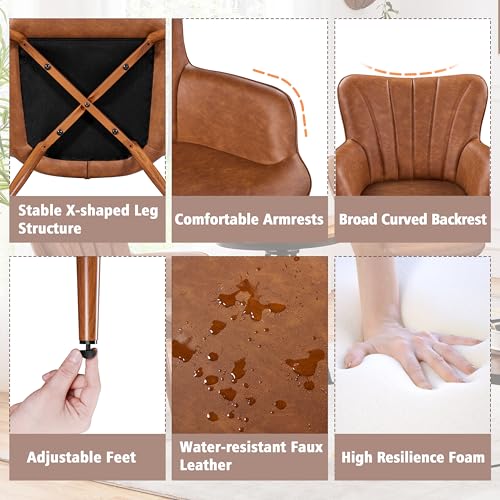 Yaheetech PU Leather Armchair, Modern Accent Chair with Metal Legs, Comfy Upholstered Barrel Chair for Living Room Bedroom Vanity Room, Brown - Image 6
