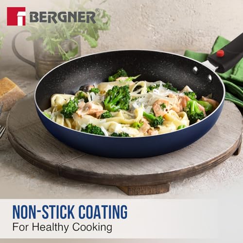Image of Bergner Sherry Plus 5-Layer Non-Stick Coating 6 Pcs Cookware Set with Induction Bottom and Detachable Handle, 24cm /2.5L Kadai with Lid, 24cm /1.6L Frypan, 25cm Dosa Tawa, 2 Nylon Spatulas (Navy Blue)