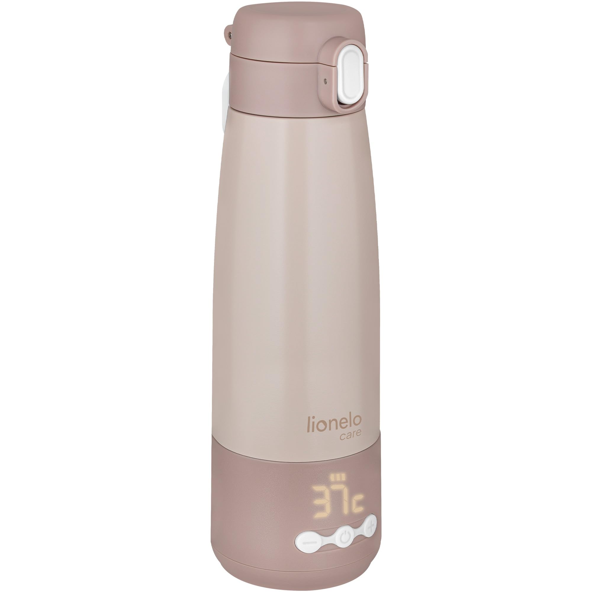 Lionelo THERMUP BOTTLE Scaldalatte Portatile Senza Fili, Compatto 350 ml, Riscalda Latte o Acqua in 3,5 Min, Controllo Temperatura 37-55°C a 5 Livelli, Termos per Latte fino a 20 h, Display
