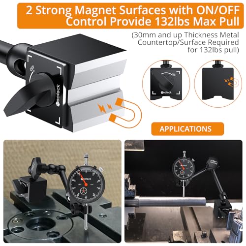 Image of Neoteck Dial Indicator 0-1in /0.001in with 132lbs /60kg Magnetic Base | Dial Indicator Holder with 2 Adjustable Arm,3 /8 inch Clamp,Storage Case for 3D Printer,Lathe,CNC,Table Saw Alignment- Black