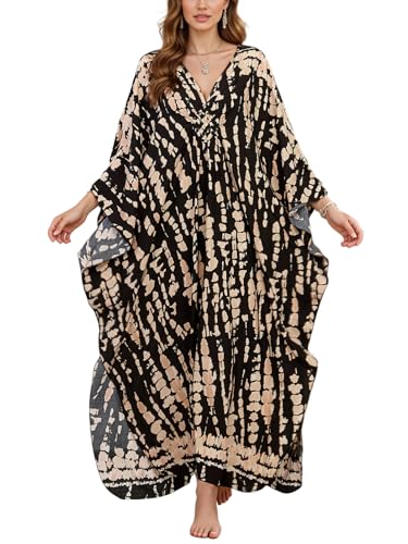 Image of IMAGEKOPE Women's Plus Size Animal Print V-Neck Batwing Kaftan Beach Dress Bathing Suit Cover-Up Loungewear