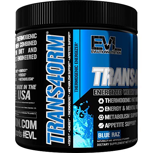 Evlution Thermogenic Fat Burning Support Powder Nutrition Trans4Orm Fast Acting Energy Powder To Support Fast Metabolism Weight Loss And Mental Focus With Cla Carnitine And Alpha Gpc - Blue Raz #TOP4