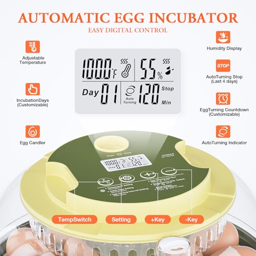 Egg Incubator for Hatching Eggs,Automatic Egg Turning and Humidity Control,Incubators for Chicken, Ducks, Goose, Pigeon, Quail, Parrot Incubator for Farm, Lab, Science Classroom, Home -18 Egg Capacity - Image 6