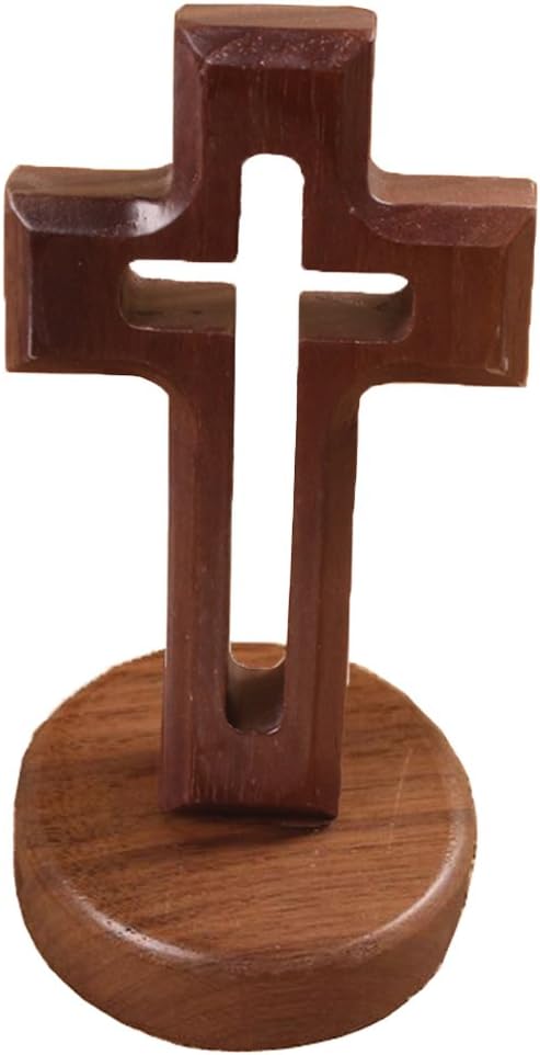 Bairuiou Wooden Cross Standing Hand Made Ornaments Decoration, Magnetic Base