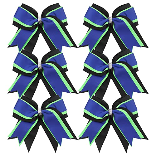 ICObuty 8 Inch 3 Layers 6 Pcs Cheerleader Bows (Black, Lime green, Royal blue)