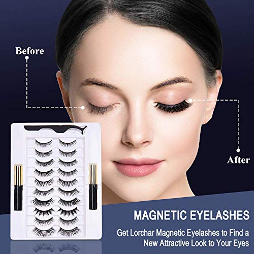 Magnetic Eyelashes with Eyeliner Kit, 10 Pairs Reusable Magnetic Eyelashes, Upgraded Natural Look False Lashes with Tweezers and Eyeliner - No Glue Needed - Thumbnail 3
