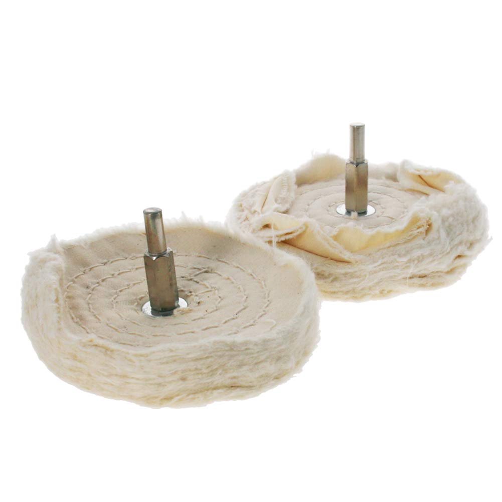 Utoolmart 2 Pcs 4-Inch Buffing Polishing Pad Wheel Cotton with 1/4-inch Handle for Manifold Aluminum Stainless Steel Chrome