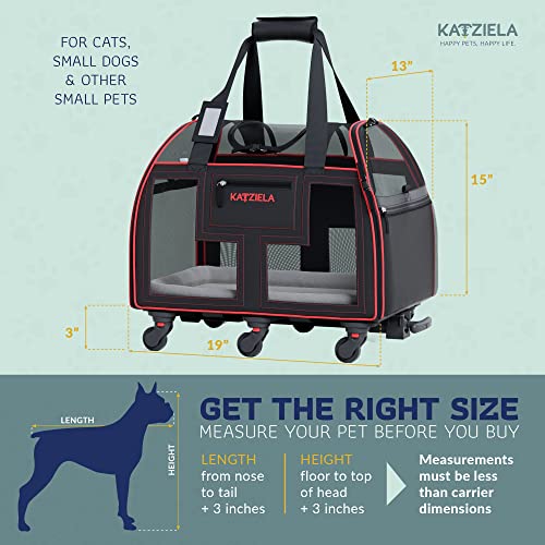 Image of Katziela Rolling Pet Carrier Airline Approved - Pet Carrier with Wheels - Luxury Lorry - Deluxe TSA Approved Cat Carrier with 6 Wheels - Small Airline Approved Dog Carrier Trolley - Plane Carry On Bag