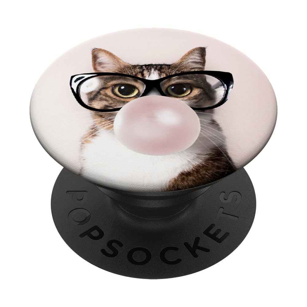 Fun Cat Chewing Bubblegum and Blowing a Bubble PopSockets PopGrip: Swappable Grip for Phones & Tablets PopSockets Adhesive PopGrip