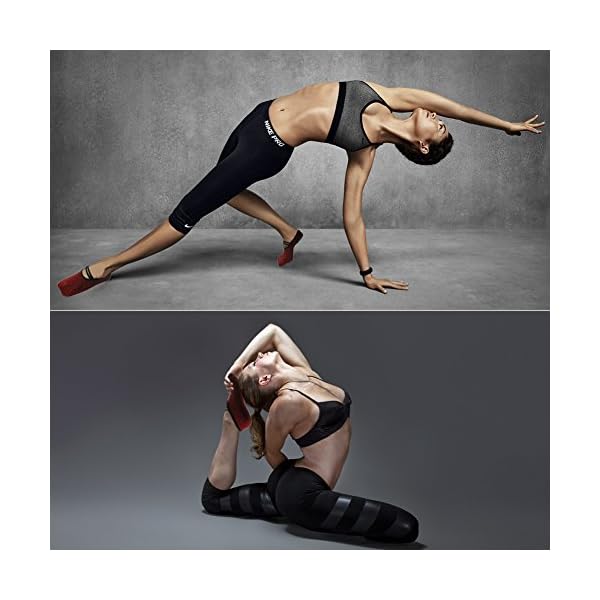 Yoga-Pilates-Grip-Socks-RANDY-SUN-Womens-Gift-Exercise-Sock-for-Ballet-Barre-Non-Slip-with-Silicone RANDY SUN Yoga Pilates Grip Ballet Style Socks, Women's Home Exercise Equipment Ideal for Pure Barre, Dance, Pilates, Barefoot Workout with Non Skid Grips Pack of 3 Dark Red&Light Grey&Black