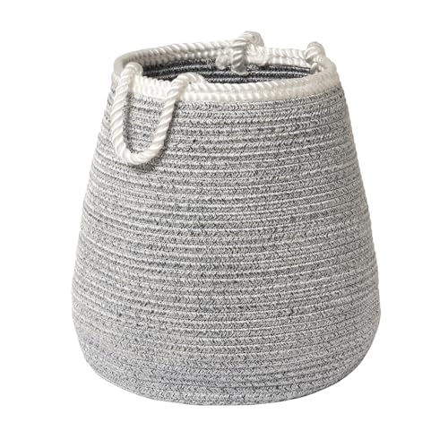 Image of La Jolie Maison Large Storage Basket - Polypropylene Pear-shaped Rope Laundry Basket with Handle for Diaper Blanket Toy Towel Woven Laundry Basket Home Decor, Demin Blue 44L