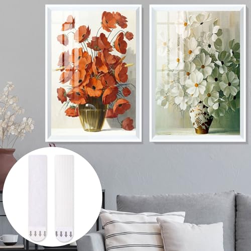 Image of HINZIC 12Pairs /24 Strips Picture Hanging Strips Heavy Duty, Adhesive Strips for Poster, Removable Picture Hangers No Damage Without Nails for Home Office Dorm Wall Picture Frame Decorations -White