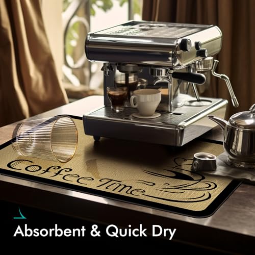 Image of LIMNUO Coffee Mat Coffee Hide Stain Absorbent Drying Mat with Waterproof Rubber Backing Fit Under Coffee Maker Coffee Machine Coffee Pot Espresso Machine (Coffee Time, 12 inchx19 inch)
