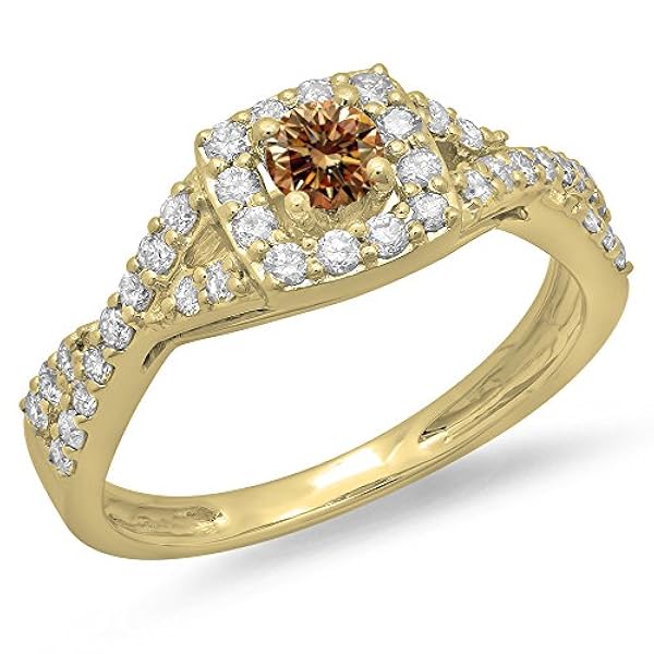 Små skatter 0,75 karat (ctw) 14 karat gult guld champagne och vit diamant virvel halo förlovningsring 3/4 CT e 14 kt gult guld, P, cod. VLRDR2217-2367-14KY-7.5