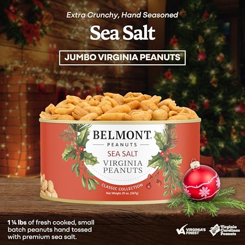 Image of Belmont Peanuts Holiday Edition Salted Gourmet Virginia Peanuts, 20 oz (1 Pack) - Hand Seasoned, No Preservatives, Absolutely Delicious - A Secret Santa Favorite