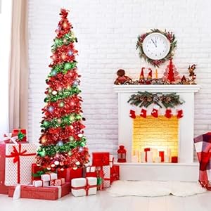 5FT Christmas Tree with 90 LED Lights, Collapsible Sequin Pop Up Xmas Tree with Stand for Home, Great Fall Decoraitons (Red Green) 5FT Christmas Tree with 90 LED Lights Collapsible Sequin Pop Up Xmas Tree with Stand for Home Great Fall Decoraitons Red Green