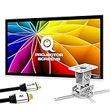 QualGear Projector Ceiling Mount Bundle with 120" Ultra White Fixed Frame Projector Screen & 25&prime; HDMI Cable Hardware Mount (PRB-717-WHT-120W-25FT)