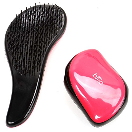 BMC Womens 2 pc Home and Travel Portable Beauty Hair Detangling Brushes - Set 1: Pretty in Pink