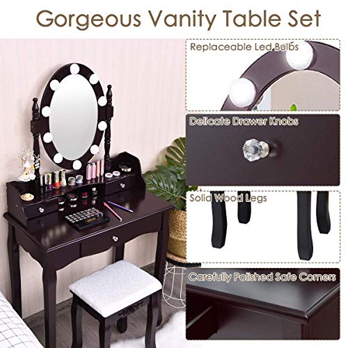 Reuniong Makeup Vanity Set With Lighted Swivel Mirror, 2 In 1 Dressing Vanity Table W/ Removable Top, 10 Dimmable Bulbs, 3 Storage Drawers, Wooden Vanity Table Set, Best Gift For Women Girls (Brown) #TOP3