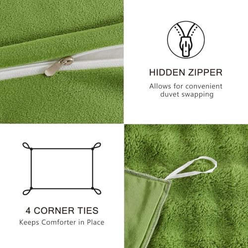 Image of EMME Faux Fur Duvet Cover Twin Size, 2 Pieces Ultra Soft Fluffy Comforter Cover, Cozy Warm for Winter, Luxury Elegant Shaggy Bubble Design Bedding, 1 Duvet Cover & 1 Pillow Shams (Twin, Green)