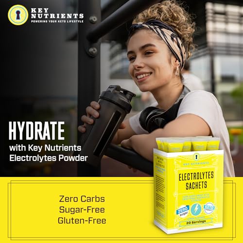 KEY NUTRIENTS Electrolytes Powder Packets - Refreshing Lemonade 20 Pack Hydration Packets - Travel Hydration Powder - No Sugar, No Calories, Gluten Free - Made in USA